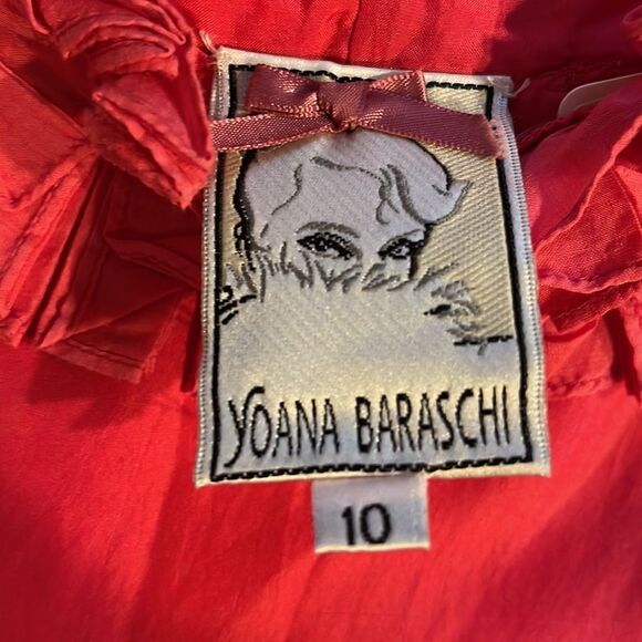 Yoana Baraschi deep coral silk layered square floral scoop neckline & hem midi - Picture 7 of 9